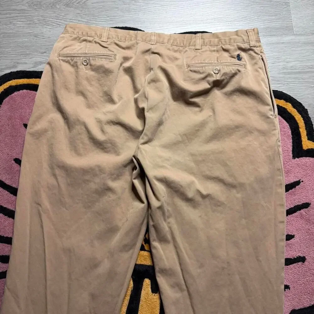 Vintage Y2K Polo Ralph Lauren Ethan Double Pleated Chino Pants 38x34 Tan